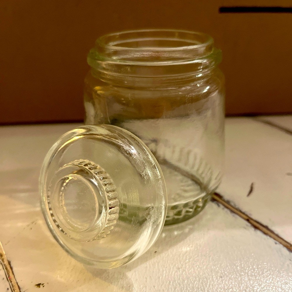 Clear Glass Hazel Atlas Vintage Apothecary Mustard Jar with Lid